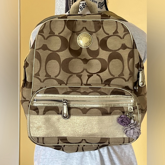 Coach Brown and Tan canvas with gold accents signature Backpack bag main image 12
